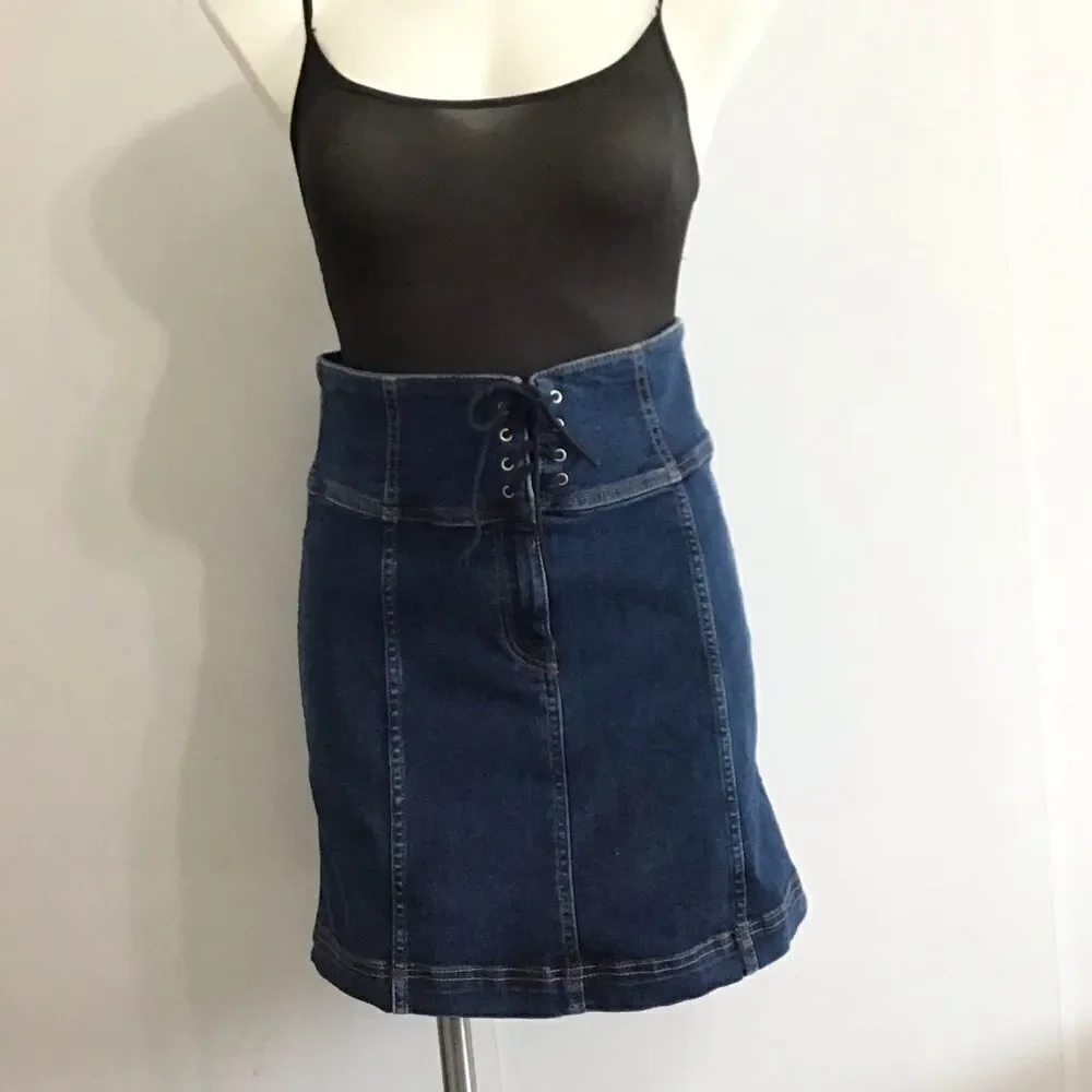 Free People Denim Min Skirt Blue Modern Femme Jean Denim Mini Skirt